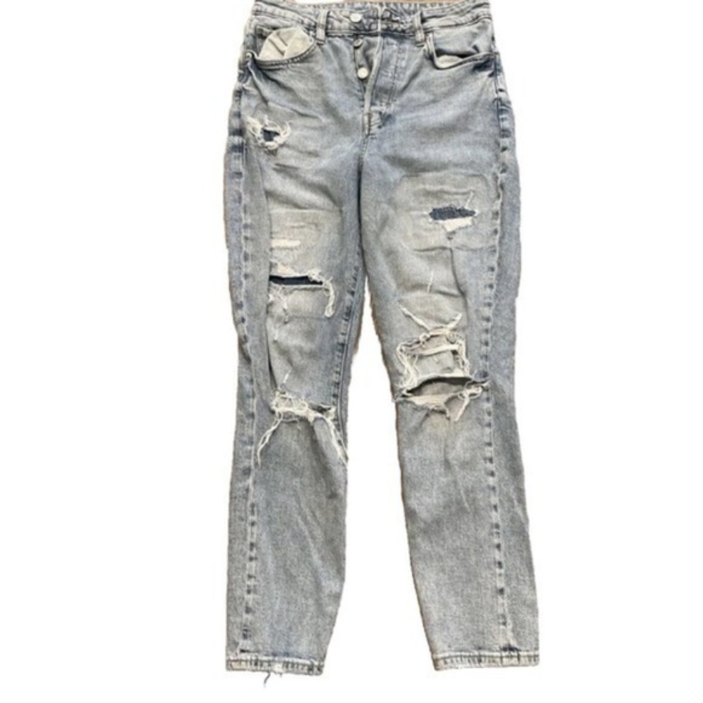 denim h&m brand women's size 4 ripped jeans high‎ waisted Mom Jeans Button Fly